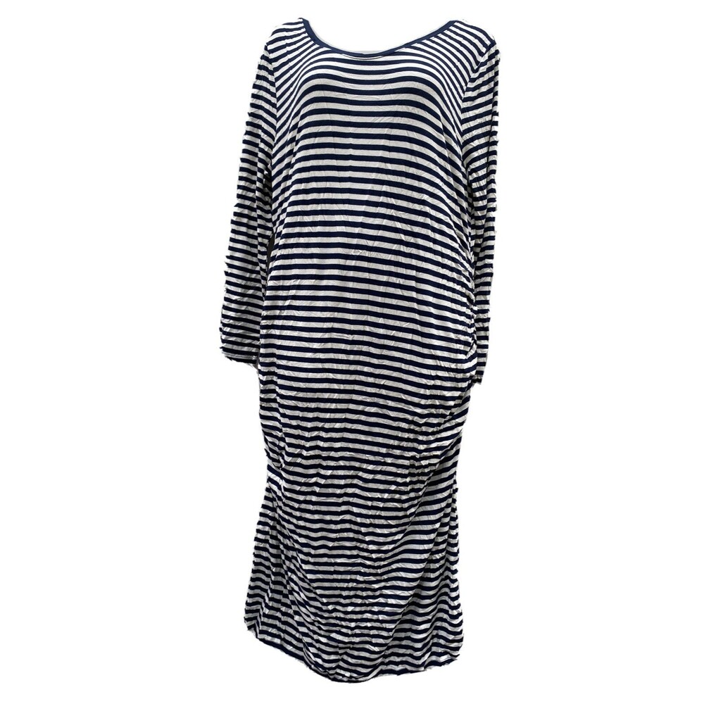 Liz Lange Maternity Dress Sz Med Scoop Neck Blue White Stripe Long Sleeve New